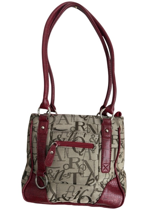 Sag Harbor Handbags - Y2K Script Print Shoulder Bag Red Croc Trim Tote Purse Vintage